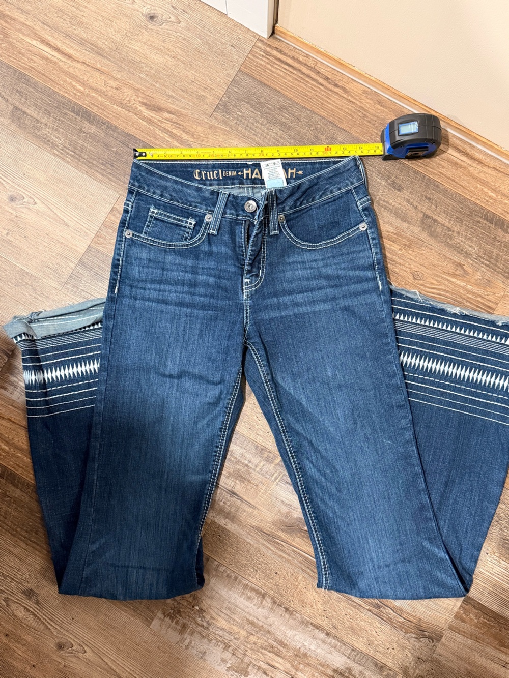 Cruel Girl Dark Blue Straight Leg Jeans with Aztec Trim